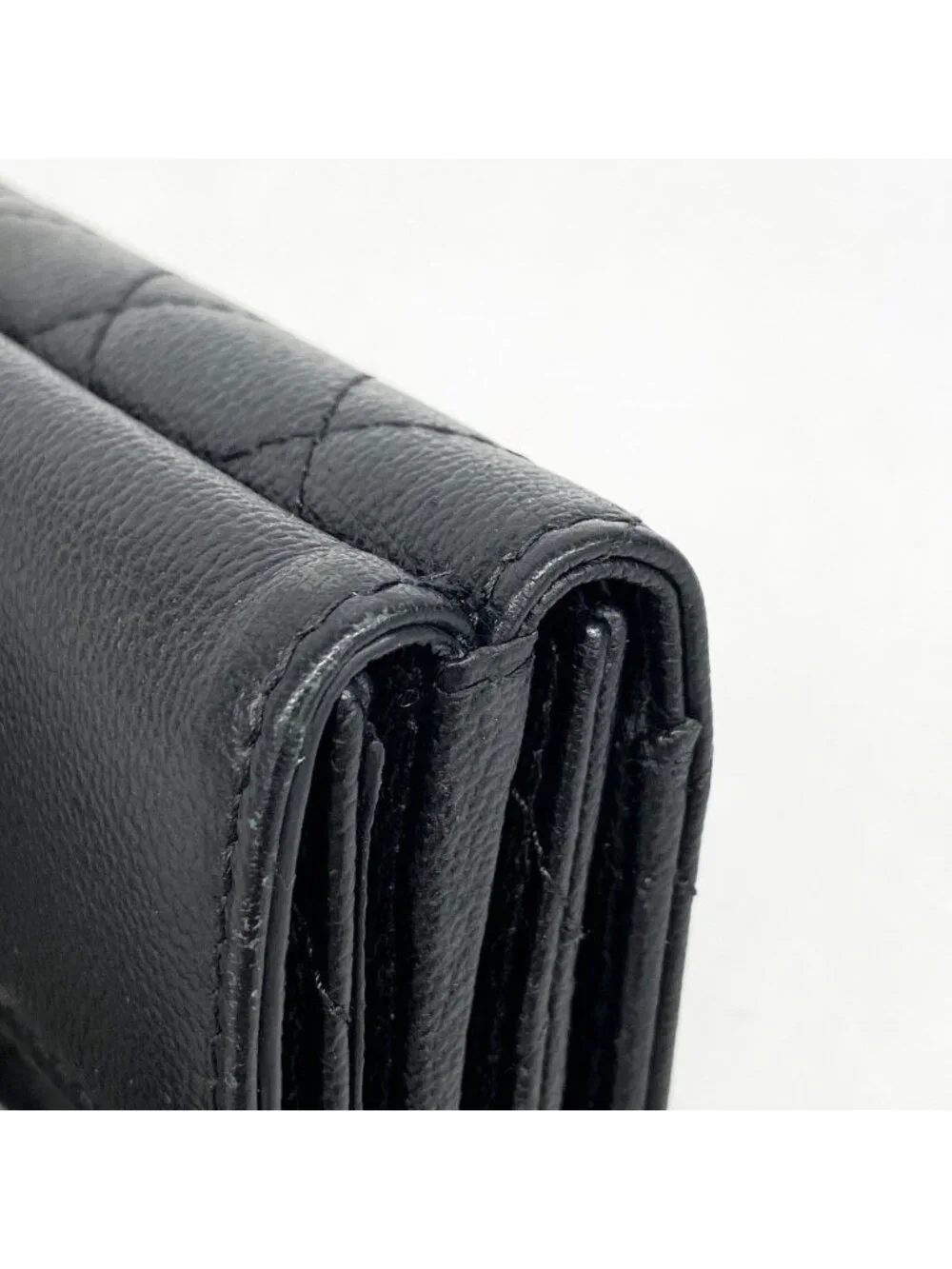 ★SOLD★ Chanel Trifold Wallet Quilted Caviar Leather Black Silver - Picture 5 of 7